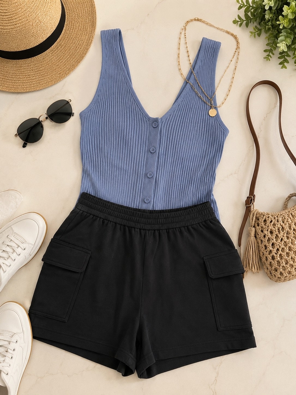 Express Black Cargo Shorts with Elastic Waist
